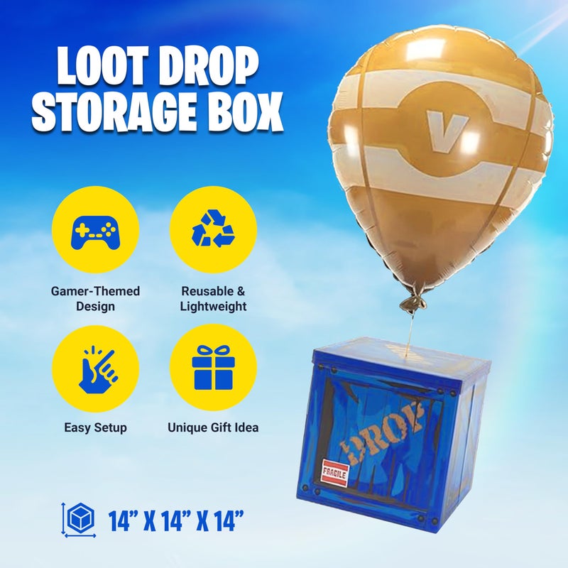 CAMP LINER Loot Drop Box with Yellow Balloon â€“ Large 14â€ Gift Box for Birthday Parties & Decorations | Mystery Treasure Chest Storage with Balloon | Ideal for Themed Gifts & Party Supplies - Image 3